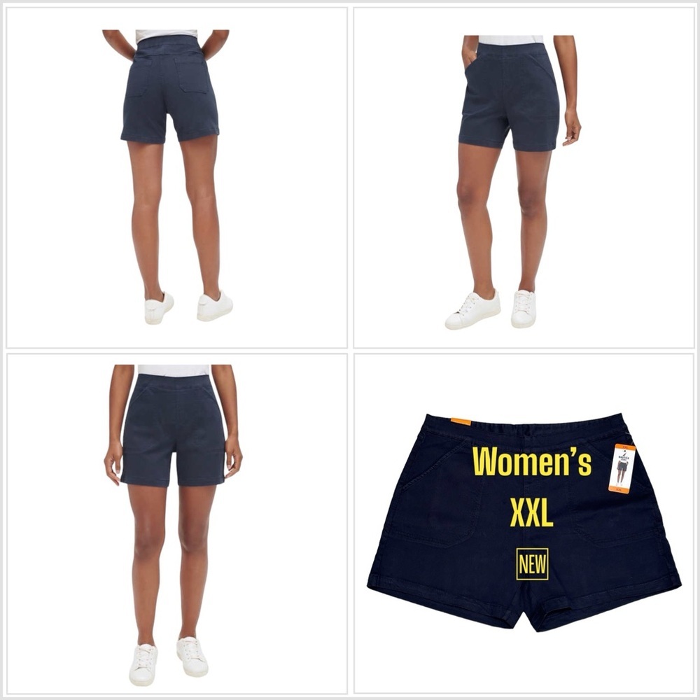 Women's Nautica 2XL Pull On Shorts Navy Blue Elastic Waistband Twill Spandex NWT